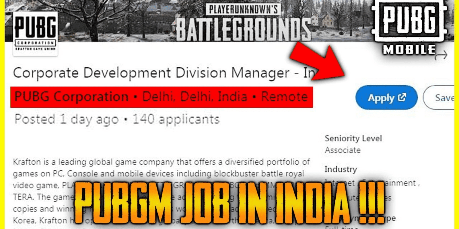 PUBG Corp Is Hiring In India, According to a LinkedIn Post